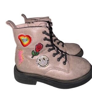 Steve Madden Girls Pink Combat Boots – Size 12 – Patch Design – Used